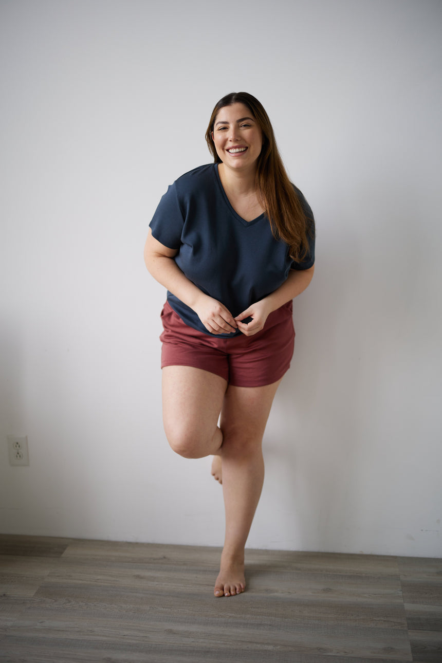 womens oversized sleep shirt v-neck tee in blue