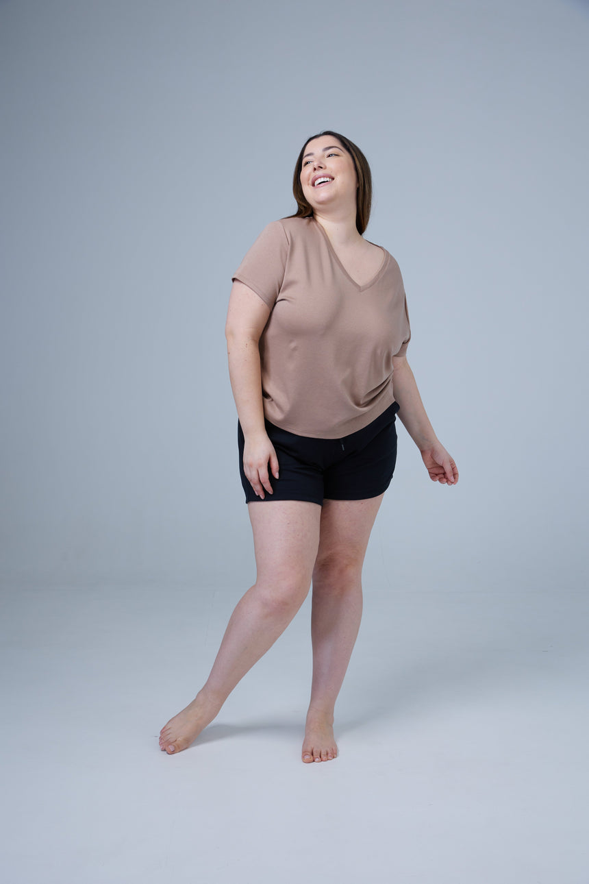 womens oversized sleep shirt v-neck tee in  beige