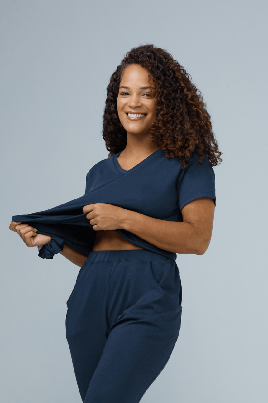 womens oversized sleep shirt v-neck tee-blue