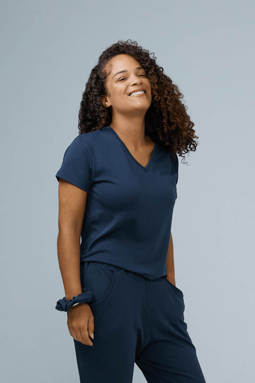 womens oversized sleep shirt v-neck-blue