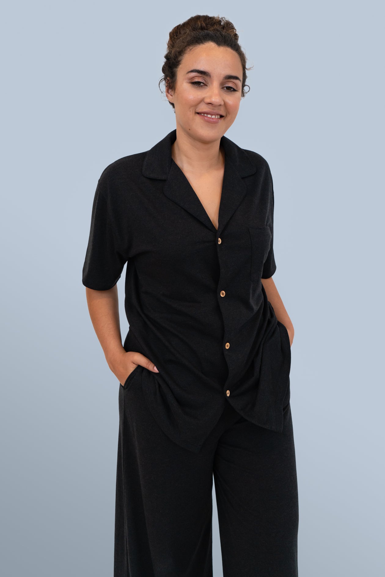 Ada RESET Button-Down Sleep and Lounge Top