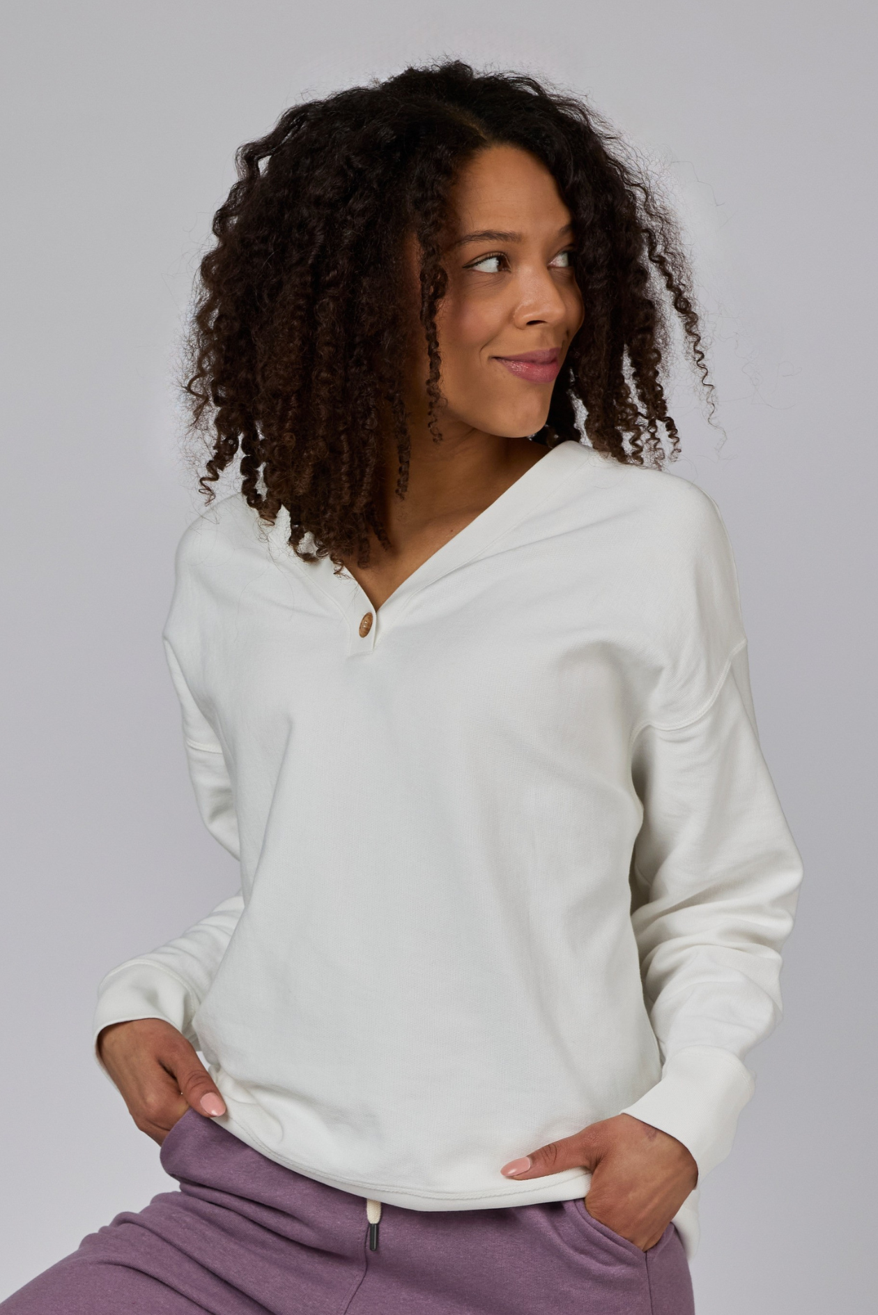 Céline Organic Cotton Long Sleeve V-Neck