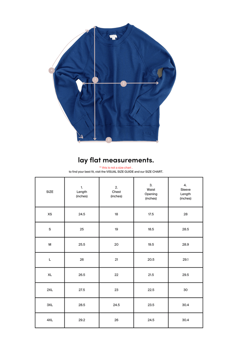 women's lucille crewneck sweatshirt from hernest project garment lay flat measurements. 