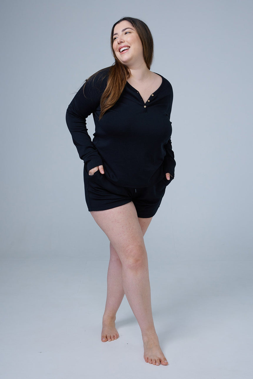 womens henley sleep shirt loungewear in black