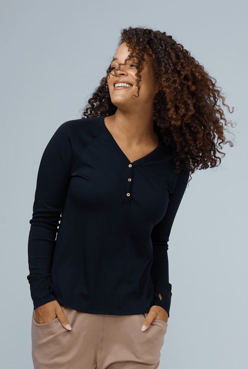 womens henley sleep shirt loungewear in black