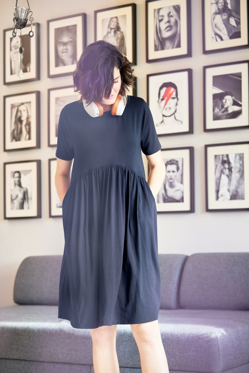 woman wearing lounge dress loungewear in grey