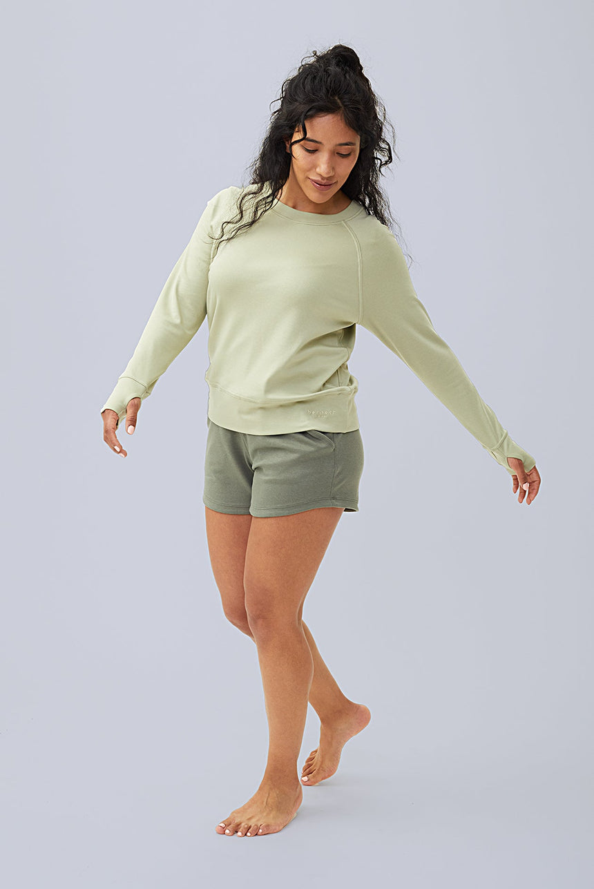 womens lounge sleep shorts and sweatshirt  in green