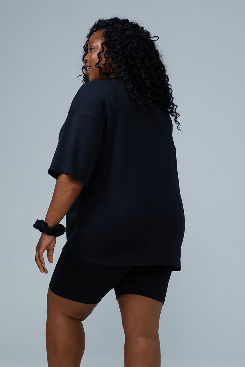 womens oversized sleep shirt-loungewear in black back view