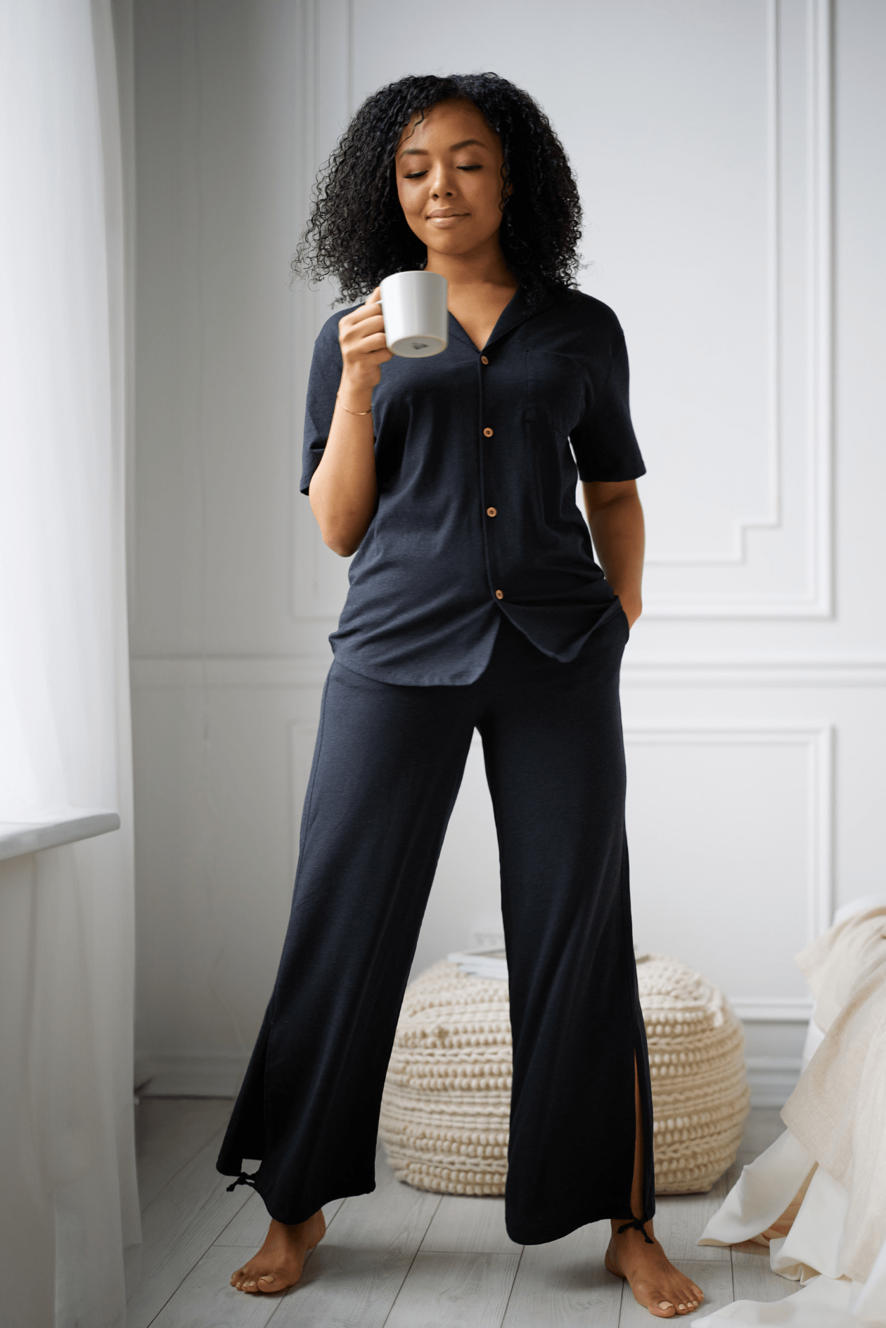 Ada RESET Button-Down Sleep and Lounge Top